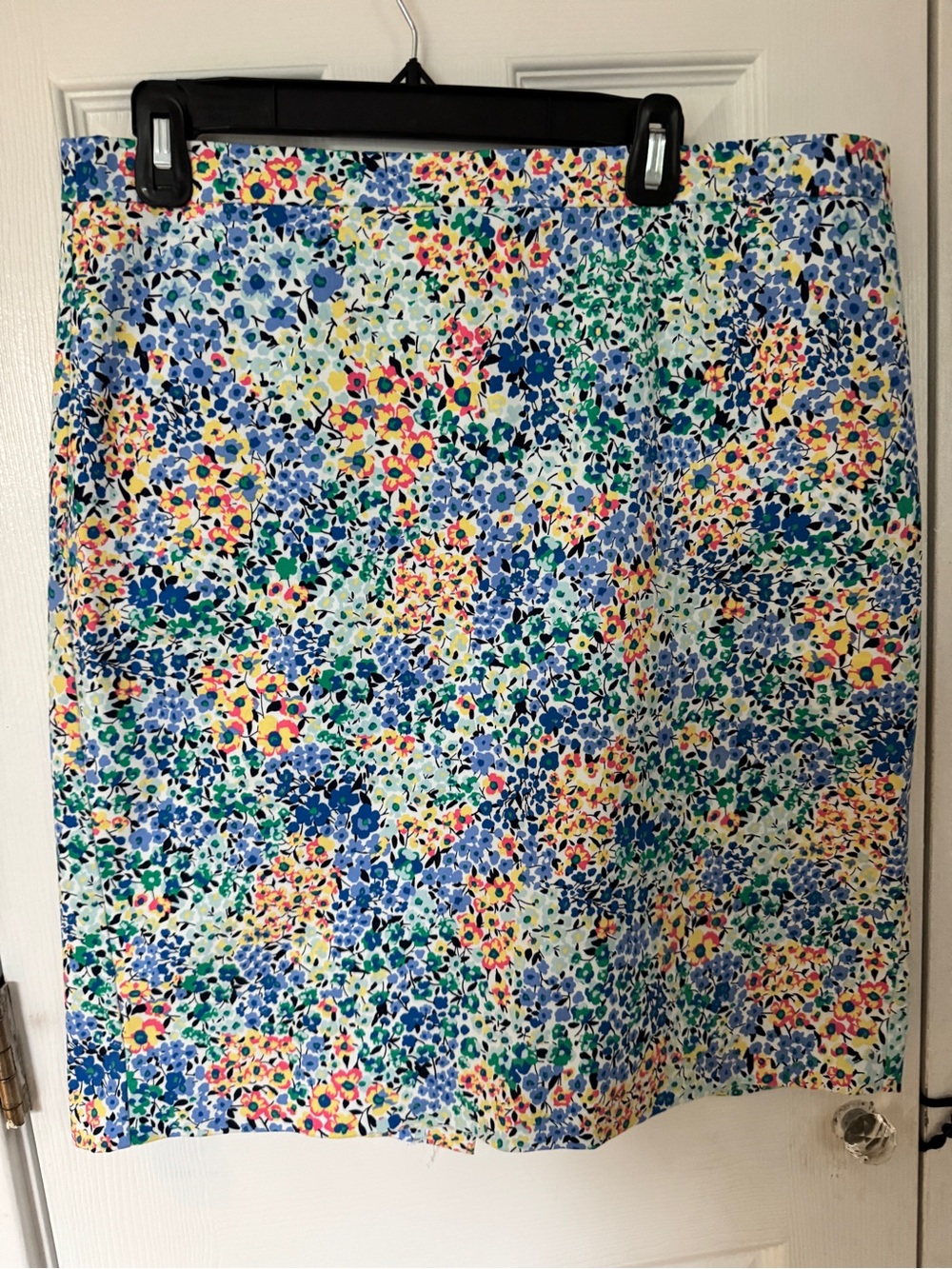 J.Crew Liberty Floral Pencil Skirt Size 14 Blue Cotton Stretch Preppy Cottage